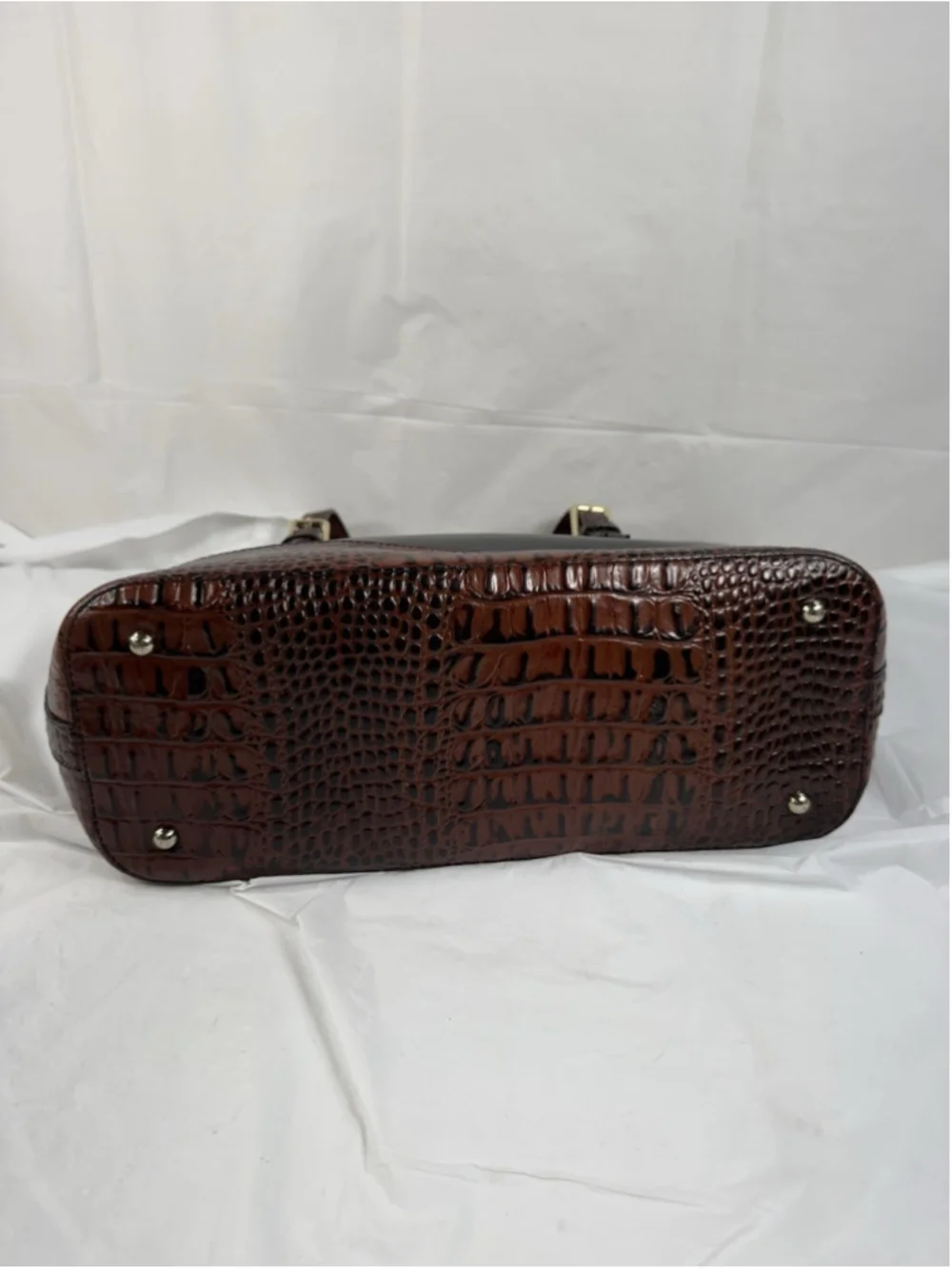 BRAHMIN Croc Embossed Leather Handbag Tote Purse Charms Black Brown